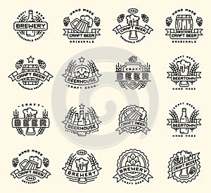 Beer logo badges vintage craft old fashion drink beer bottles company logotype icons illustration isolated