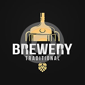 Beer logo with brewery tank and beer bottle