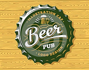 Beer logo on cap - vector illustration, emblem brewery design