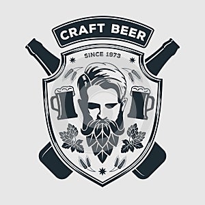 Beer logo with Man with beard made of hop cone