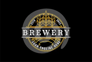 beer logo vector illustration, emblem brewery design on black background