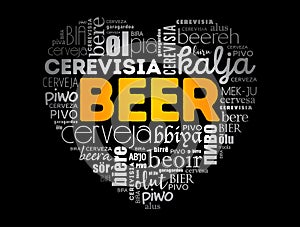 BEER love heart in different languages of the world