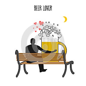 Beer lover. Beer mug and watch people on moon. Date night. Lover photo