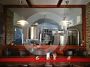 Beer making facilities, small brewery and tasting table