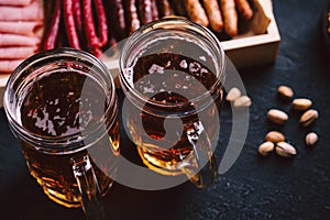 Beer and meat snack set. pub, restaurant, bar food