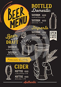 Beer menu restaurant, drink template.