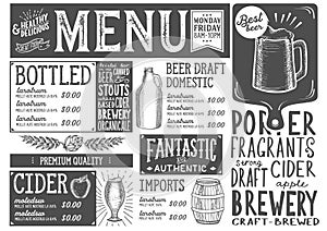 Beer menu restaurant, drink template.