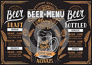 Beer menu restaurant, drink template.