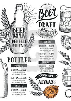 Beer menu restaurant, drink template.