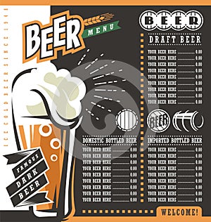 Beer menu retro design template