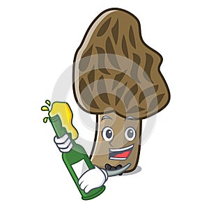 With beer morel mushroom mascot cartoon