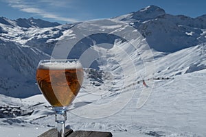 Beer and mountains at a ski resort