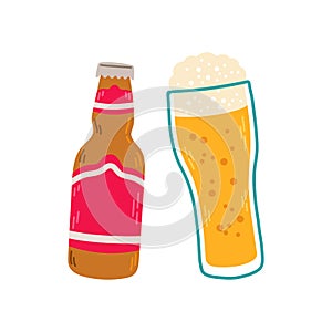 Beer mug and beer bottle vector set clipart