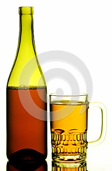 Beer mug and bottle