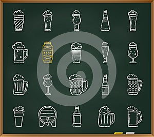 Beer Mug chalk draw line icons vector set
