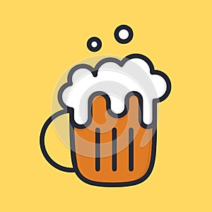 Beer mug with froth. Ale. Cartoon alcohol icon. Flat style