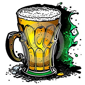 Beer mug with froth and splashes