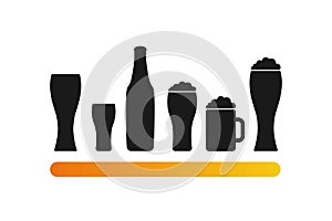 Beer mug, glass and bottle. Simple icon set. Flat style element for graphic design. Vector EPS10 illustration.