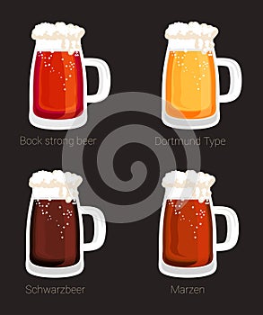 Beer mug or glass goblet, isolated icons