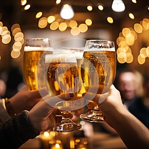 Beer mug or glass in hands, cheer and toast.