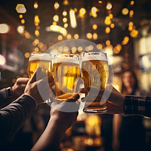 Beer mug or glass in hands, cheer and toast.