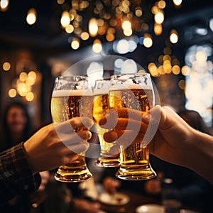 Beer mug or glass in hands, cheer and toast.