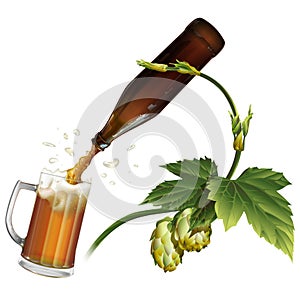 Beer mug, hop, bottle