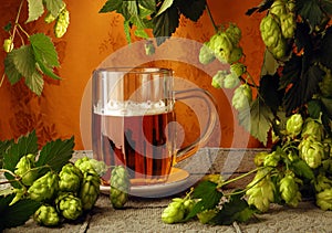 Beer mug and hops