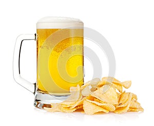 Beer mug and pile of potato chips