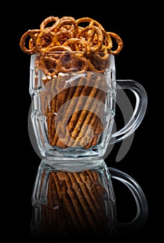 Beer mug with salty snackes