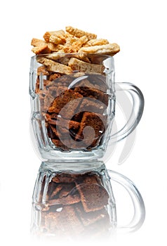 Beer mug with salty snackes