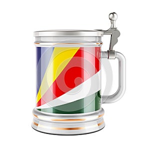 Beer mug with Seychelloise flag, 3D rendering