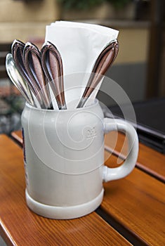 Beer mug with silverware