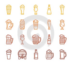 Beer Mug simple color line icon pub bar vector set