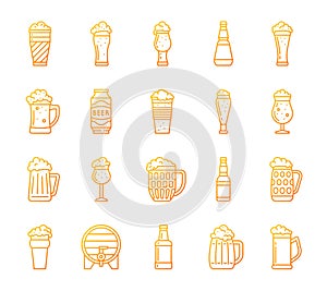 Beer mug simple color line icons vector set