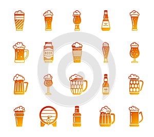 Beer Mug simple gradient icons vector set