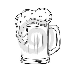 Beer mug sketch style vector illustration.