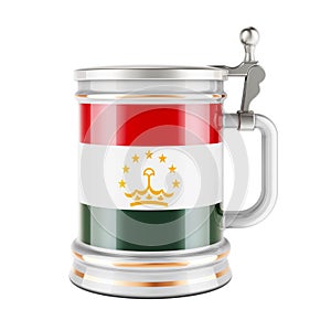 Beer mug with Tajik flag, 3D rendering