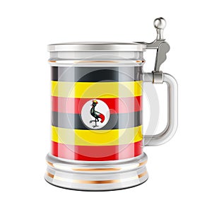 Beer mug with Ugandan flag, 3D rendering