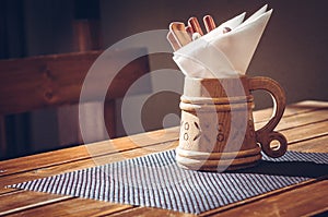 Beer mug and wooden cutlery