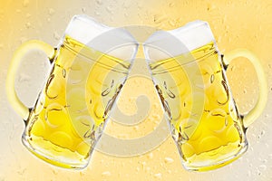 Beer mug on yellow background Drop.