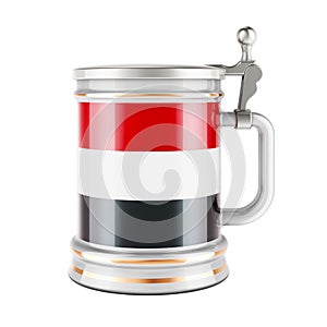 Beer mug with Yemeni flag, 3D rendering