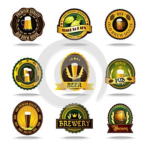 Beer old labels icons color set