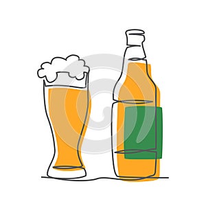 Beer One line drawing on white background