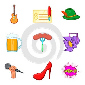 Beer party icons set, cartoon style