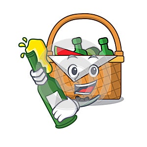 With beer picnic basket mascot cartoon