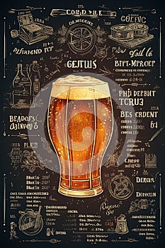 Beer pint artwork print design. Poster design. Generative Ai illustration