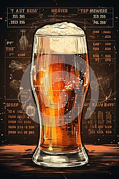 Beer pint blueprint artwork print design. Sketch over black background. Generative Ai illustration