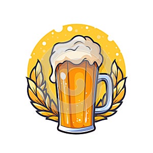 Beer pint emblem design on the background of wheat wreath