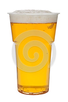 Beer in a plastic cup isolated on a white background